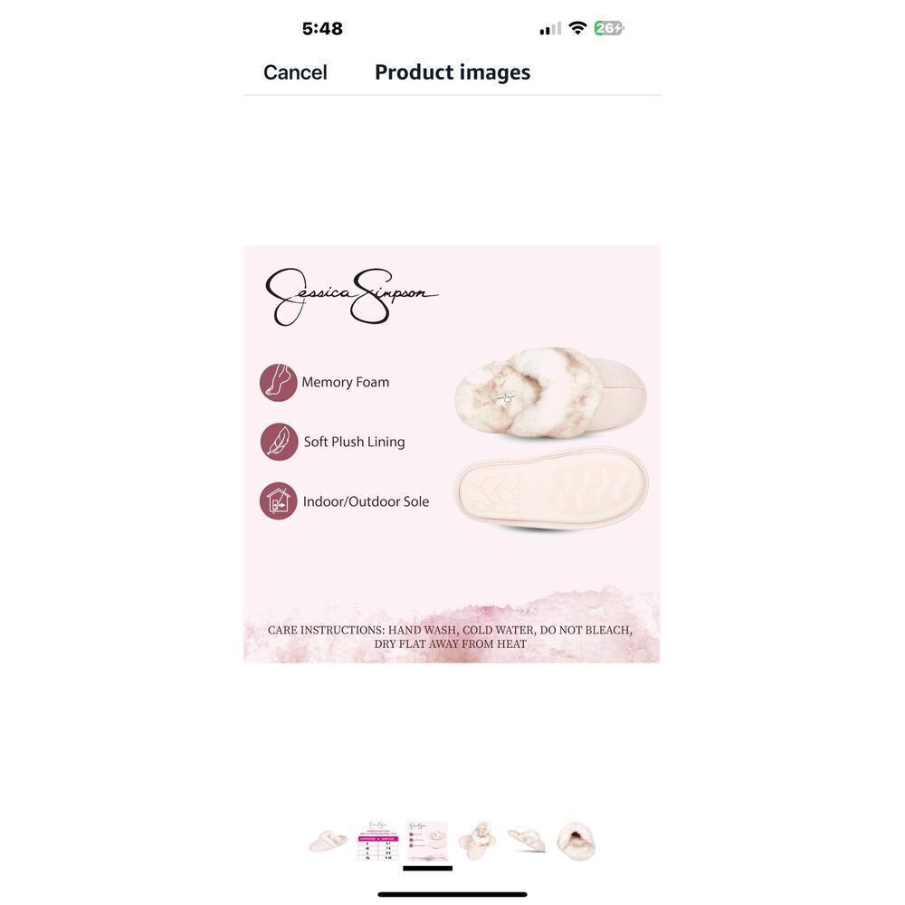 Jessica Simpson Pink and White Plush memory foam anti-slip Faux Fur slippers.fit - Picture 2 of 7